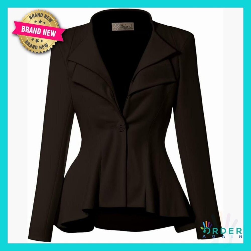 Oversized Peplum Blazer Elegant Work Office Stretch Rayon Lapel Button Chic